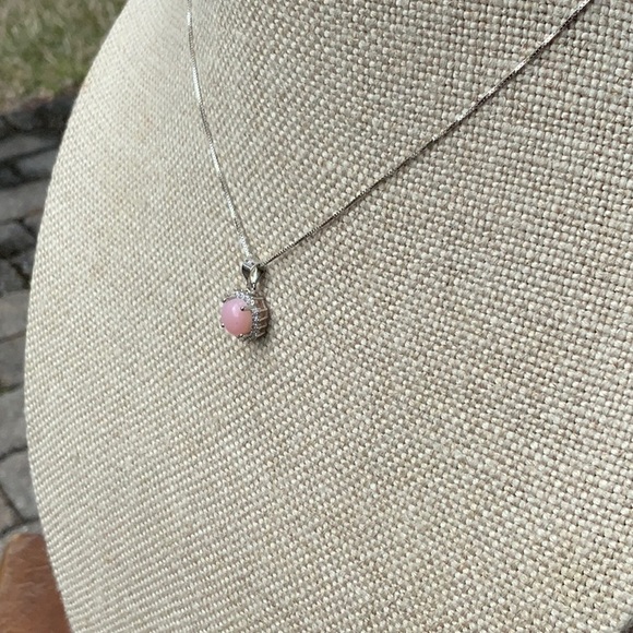 PINK OPAL & CZ 925 STERLING SILVER NECKLACE, 18 INCHES - Picture 3 of 7